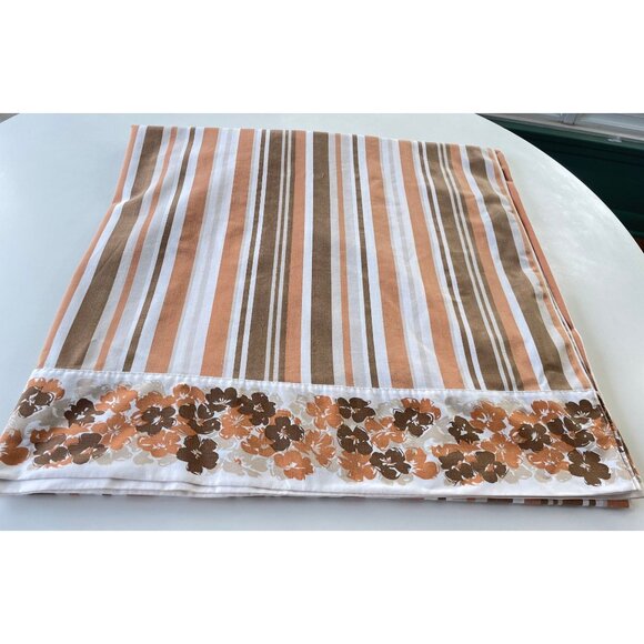 Rare vintage 70s King size flat / top sheet, flower power, 2 tones beige, brown - Picture 8 of 9